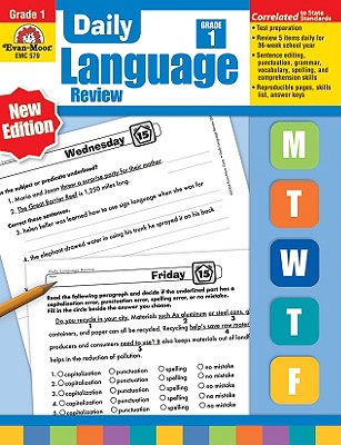 Evan-Moor Daily Language Review, Grade 1 Activities Homeschooling & Classroom Resource Workbook, Reproducible Worksheets, Teacher Edition, Daily Practice, Skills Assessment, Grammar, Punctuation