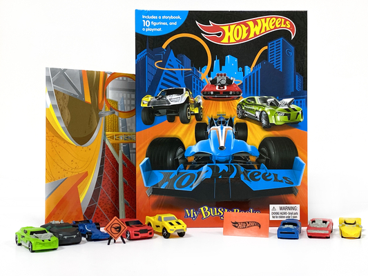 Hot Wheels My Busy Book for Kids, Children to Play - Includes 10 Figurines with a playmat and Storybook, Portable and Travel Ready